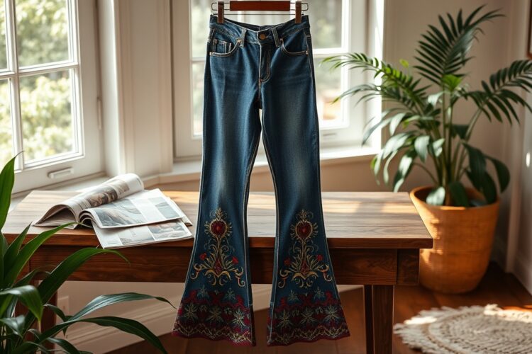 floriiasi.ro | Blugi cu tiv brodat: detaliu artizanal și personalizat